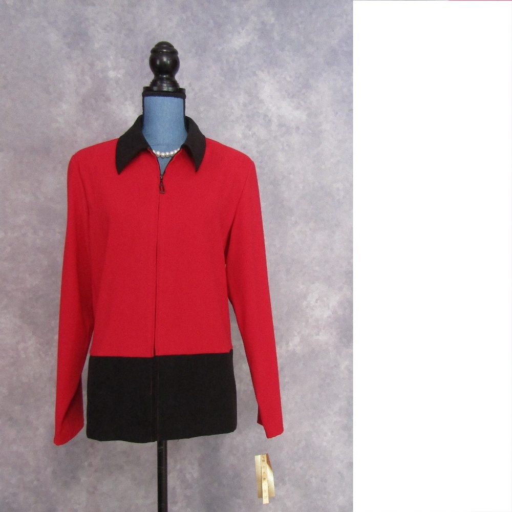 NWT Notations Red Black Colorblock Zip Jacket L